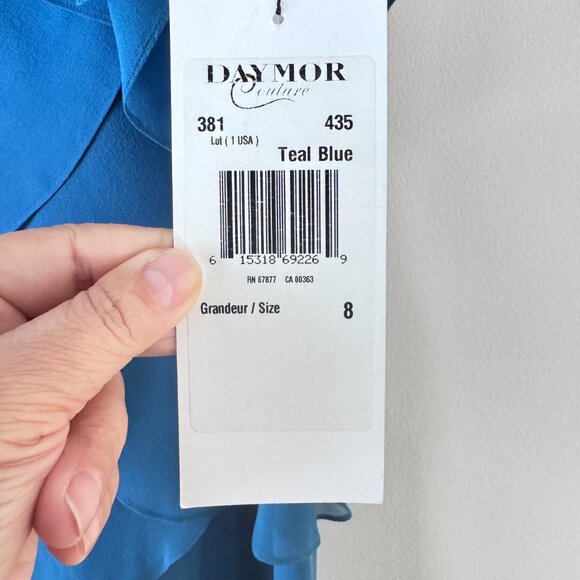 💃 NWT Alexander by Daymor Teal Cold Shoulder Tiered Dress Sz 8 –Wedding, Formal - Picture 10 of 12